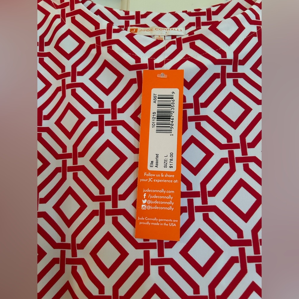 NWT Jude Connally Women’s short sleeve red/white geo print dress. Sz.L. - Picture 6 of 6